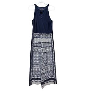 Vince Camuto High Halter‎ Neck Jumpsuit Navy Blue and White Flare Pants Size 12